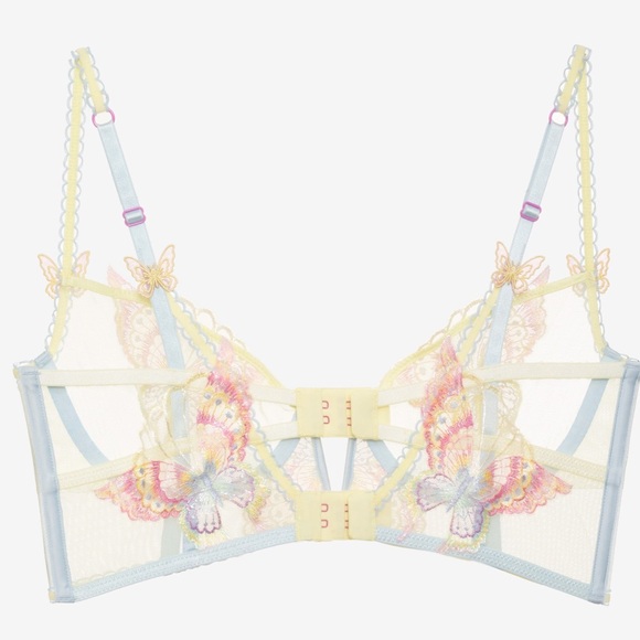NWT For Love & Lemons 34D Embroidery Papillon Longline Bra Pastel Appliqué - Picture 5 of 5